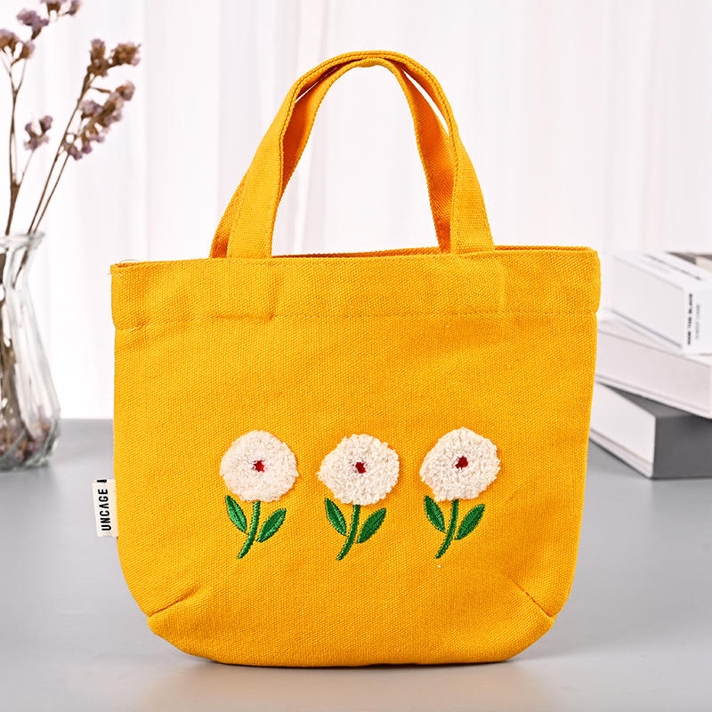 Leisure Style Yellow Cute Small Mini Handbag Daily Life Eco Friendly Cotton Canvas Tote Bags For Girl