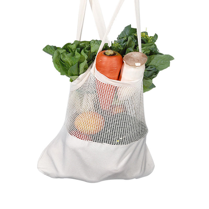 Eco Friendly Organic Cotton Net Mesh Reusable Produce Bags For Fruit Vegetable